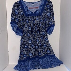 OLD NAVY SHADES OF BLUE DRESS VNECK PUFF SHORT SLEEVES FULLY LINED XS 
2 TASSELS